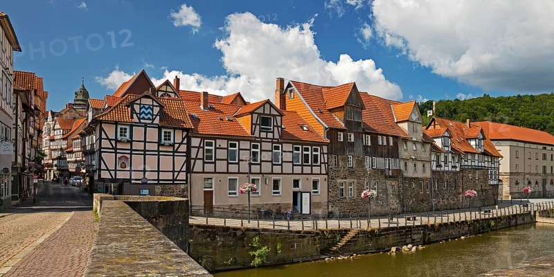 Half-timbered houses on the Werra River, German Half-Timbered Houses Route, Hann. Münden or Hannoversch Münden, Lower Saxony, Germany, Europe