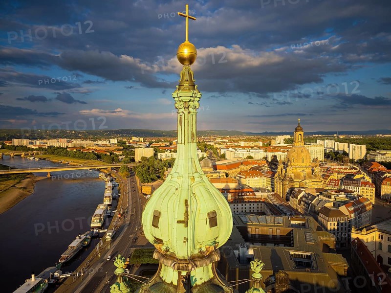 Old town of Dresden with the famous towers. in the foreground the Catholic Court Church