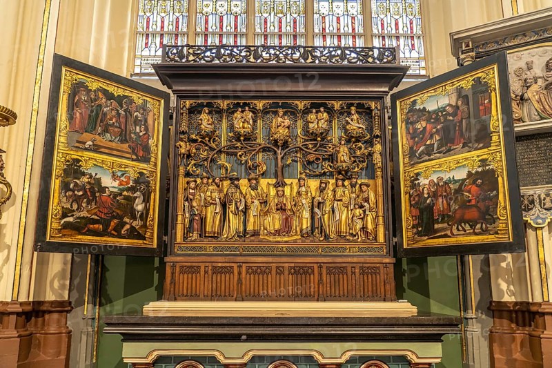 Altar in the interior of St. Salvator's Cathedral in Bruges, Belgium, Europe