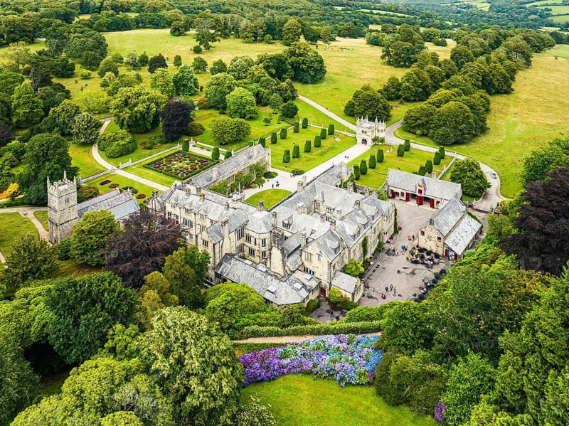 Lanhydrock House and Garden from a drone, Bodmin, Cornwall, England, UK