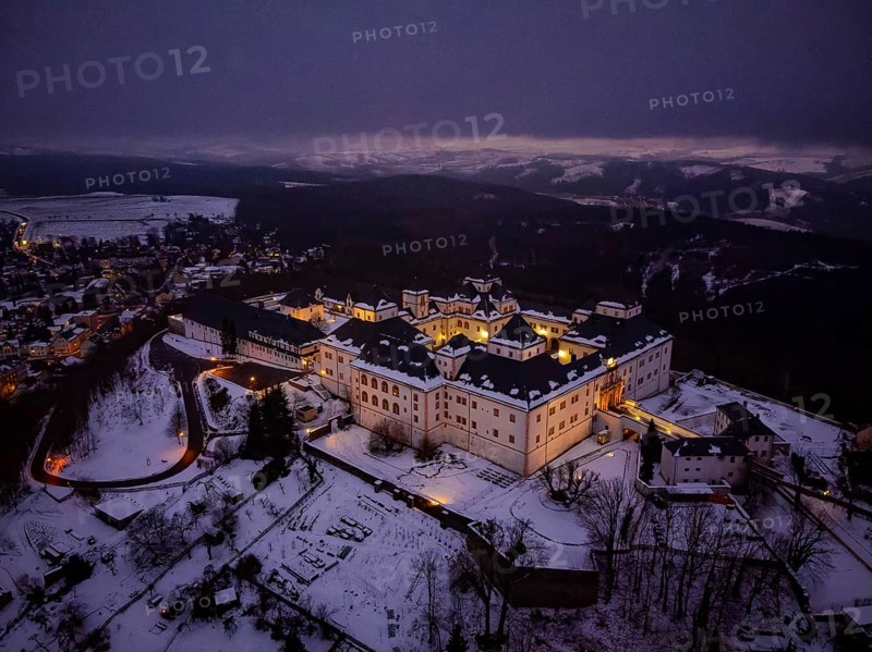 Augustusburg Hunting Lodge, also known as the Crown of the Ore Mountains, on a Winter Evening