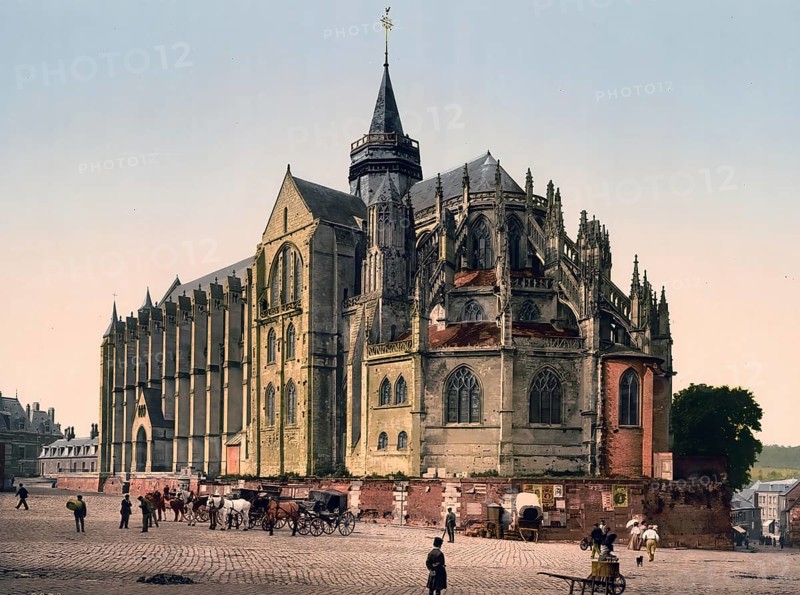 Collegiate Church of Notre-Dame and St Laurent O'Toole, Collegiale Notre-Dame-et-Saint-Laurent d'Eu, Eu, a town in the Seine-Maritime department in the Normandy region, France, c. 1890, Historic, digitally enhanced reproduction of a photochrome print from 1895, Europe