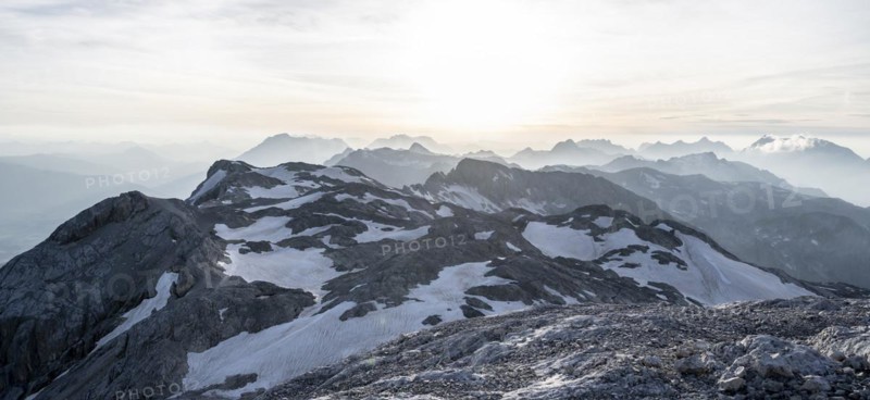 Remnants of snow, high alpine landscape, Übergossene Alm, Berchtesgaden Alps, Salzburger Land, Austria, Europe