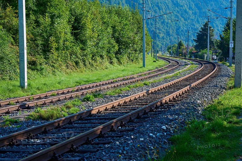Railway line, morning, summer, Steindorf am Lake Ossiach, Lake Ossiach, Carinthia, Austria, Europe