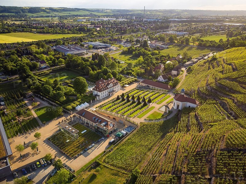Wackerbarth Castle, originally Wackerbarths Ruh', is a Baroque castle surrounded by vineyards in the Radebeul district of Niederlössnitz on the road to Meissen, which serves as the seat of the Saxon State Winery. The winery belongs to the single vineyard Radebeuler Johannisberg within the large vineyard Lössnitz and is located in the listed historical vineyard landscape Radebeul