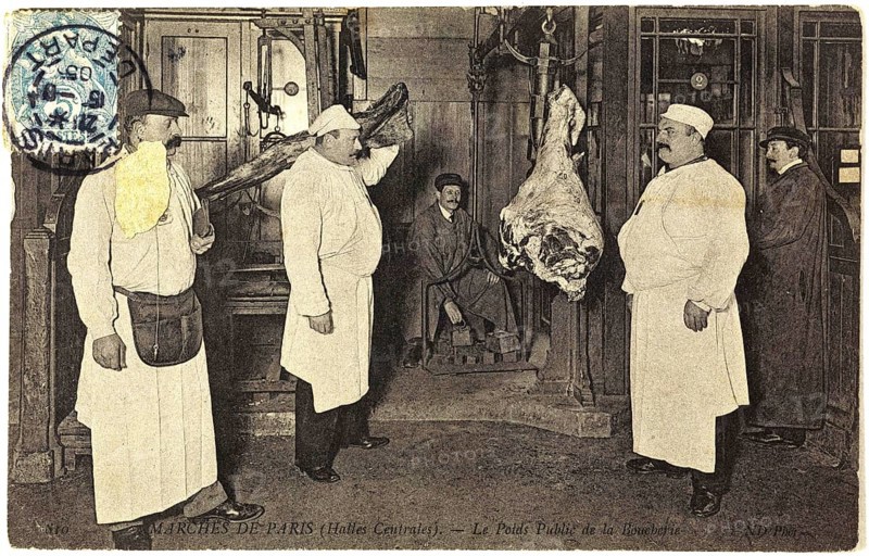 The Public Scales of the Butchers, 810 Marches de Paris, Les Halles Centrales, 1890, France, Historic, digitally restored reproduction from an original of the period, Europe