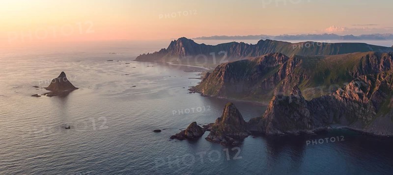 Rocky coast, fjords and mountains, Matinden mountain, Bleik, Andoya island, Vesteralen archipelago, Norway, Europe