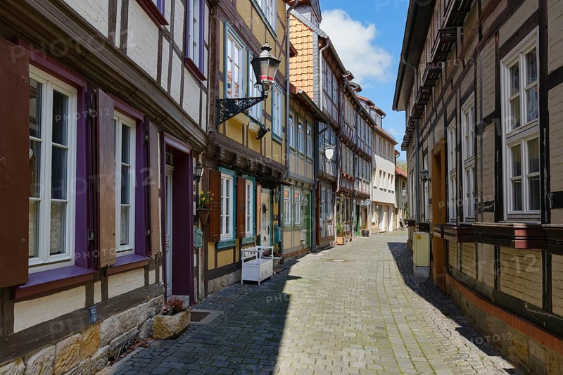 Rosenwinkel, half-timbered alley in the old town, lower town, Halberstadt, Harz Mountains, Saxony-Anhalt, Germany, Europe