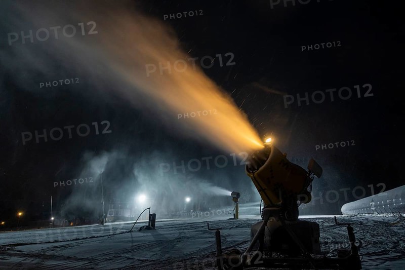 In anticipation of easing of the corona-induced logdown, the ski slope in Altenberg in Saxony's Ore Mountains is artificially snowed with snow cannons