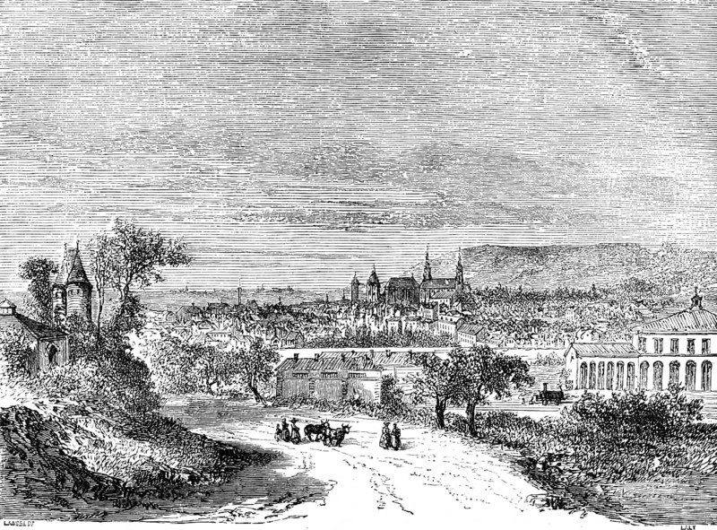 Town view Aachen, North Rhine-Westphalia, Germany, Le Rhin, Victor Hugo, historical illustration c. 1843, Europe