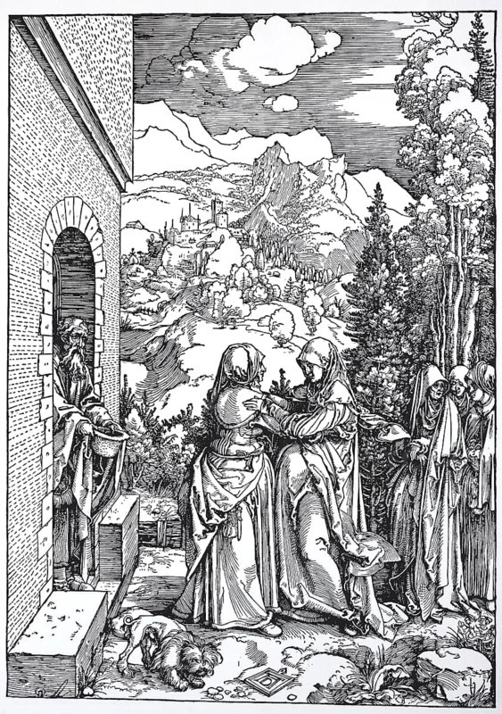 Picture cycle From the Life of the Virgin, the Visitation, woodcut by Albrecht Dürer, historical, digital improved reproduction of an old woodcut