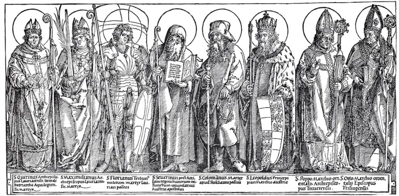 The Patron Saints of Austria, woodcut by Albrecht Dürer, historical, digitally improved reproduction of an old woodcut
