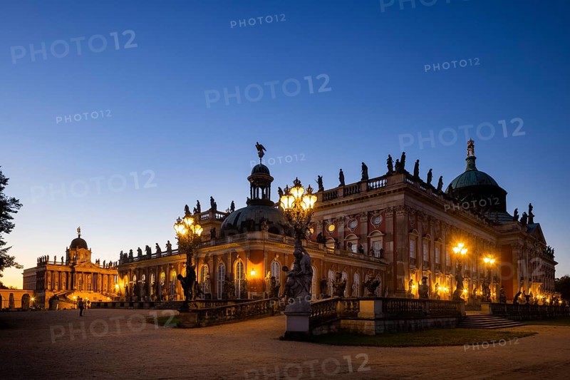 Park Sanssouci is part of the Potsdam palace park ensemble. The New Palace is a palace on the west side of Sanssouci Park in Potsdam. Construction began in 1763 after the end of the Seven Years' War under Frederick the Great and was completed in 1769