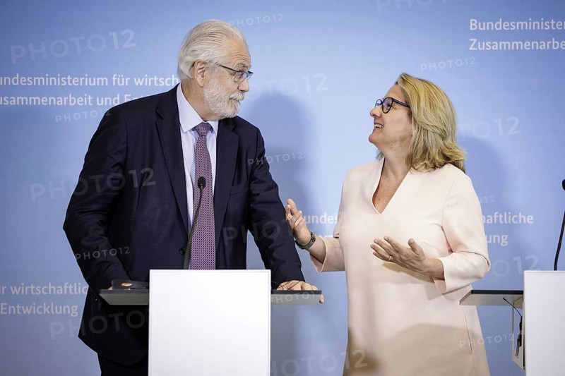 Together for ecological change and social justice with Svenja Schulze, Federal Minister for Economic Cooperation and Development, and Roberto Jaguaribe, Ambassador of Brazil and spokesperson for Latin American countries in Berlin. Berlin, 12.07.2023., Berlin, Germany (R-L) Press conference on prospects with Latin America and the Caribbean