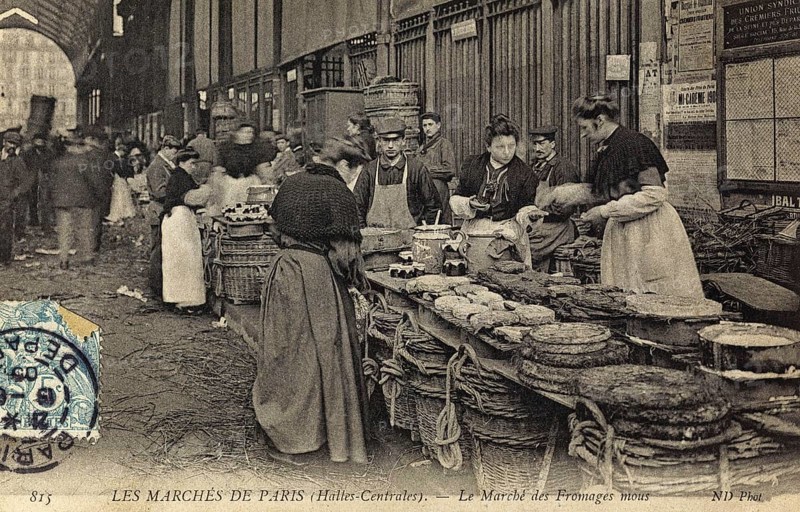 Historical postcard, Market. The Cheese Market, 815 les Marches de Paris, Halles Centrales, 1895, France, Historic, digitally restored reproduction from an original of the time, Europe