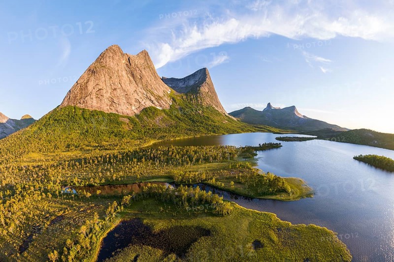 Mount Stortinden with lake, Efjord, Tysfjord, Ofoten, Nordland, Norway, Europe