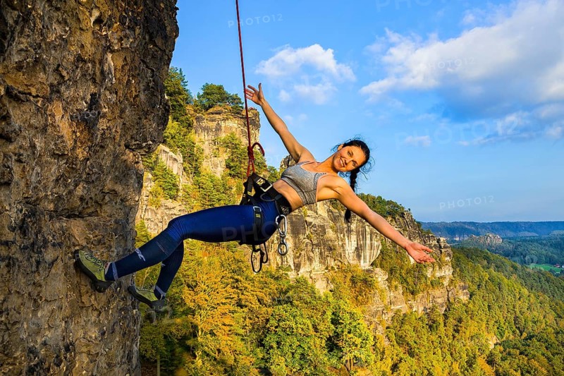 Climbers in Rathen in Saxon Switzerland