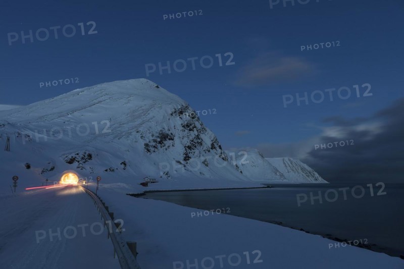 Tunnel passage on the island of Mageroya on the way to the wintry North Cape