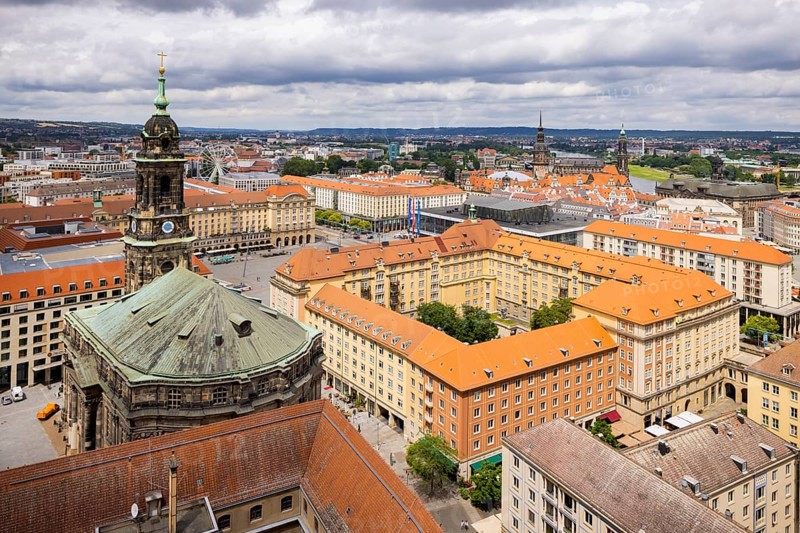 View from the Town Hall Tower over the inner Old Town to the Kreuzkirche and the Altmarkt (Old Market Square)