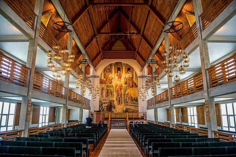 Interior of Christianskirkjan (Christian's Church), modern church building, KlaksvÃ­k, Faroe islands, Denmark, Europe