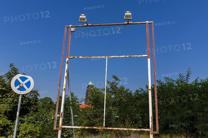 A blank building board bears witness to a cancelled project, symbolic image of a building board, Dresden, Saxony, Germany, Europe