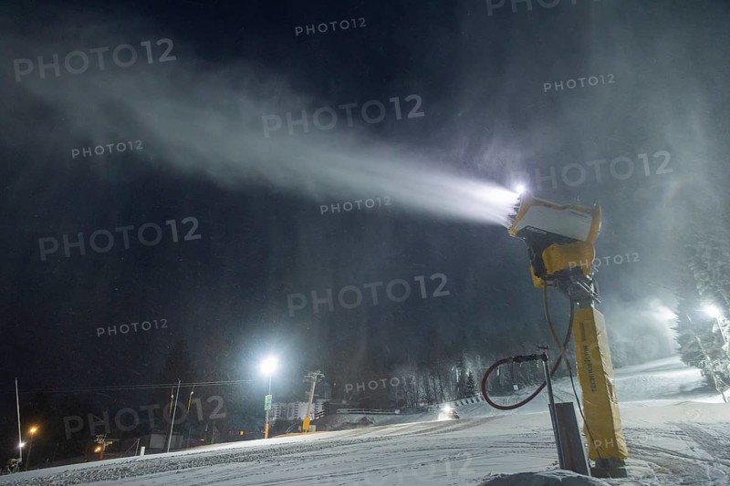 In anticipation of easing of the corona-induced logdown, the ski slope in Altenberg in Saxony's Ore Mountains is artificially snowed with snow cannons