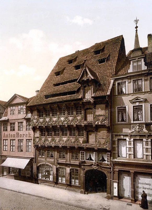Huneborstelsche Haus, stood at Sack 5, in 1901 it was moved to Burgplatz, Brunswick, Lower Saxony, Historic, digitally enhanced reproduction of a photochrome print from 1898