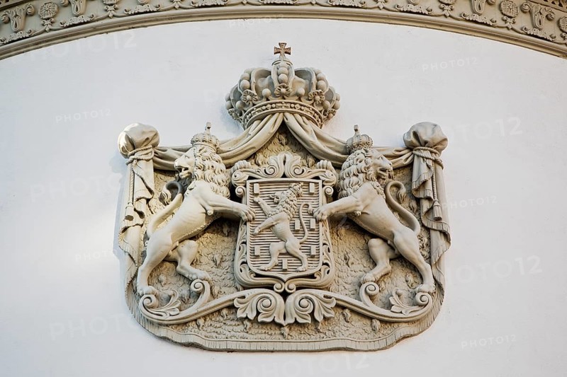 Coat of arms of the Dukes of Nassau at the City Palace, state capital Wiesbaden, Hesse, Germany, Europe