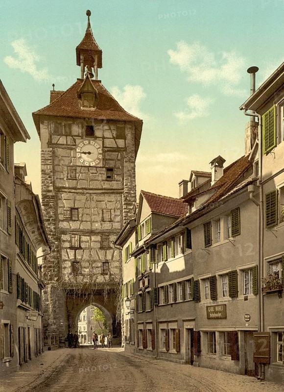 Schnetztor in the old town of Constance, Baden-Württemberg, Historic, digitally enhanced reproduction of a photochrome print from 1898