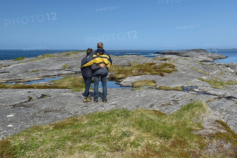 Couple, seniors in an archipelago in Norway
