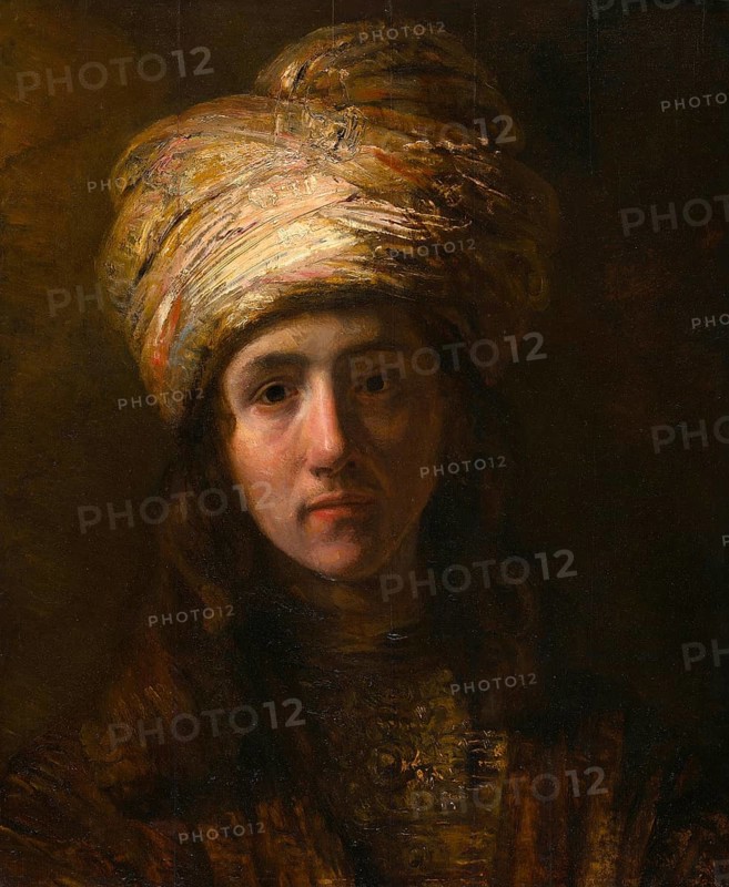 Young Man in a Turban, Painting probably by Rembrandt van Rijn (1606) (1669), Historic, digitally enhanced reproduction of an original from the period