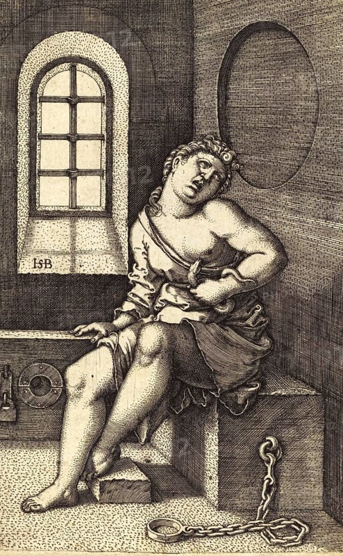 Pharaoh Cleopatra VII born 69 B.C., died 12 August 30 B.C., ruled Egypt as the last queen of the Macedonian-Greek dynasty of the Ptolemies from 51 B.C. to 30 B.C., Cleopatra's death by the bite of the serpent, Historical, digitally restored reproduction from an original of the period