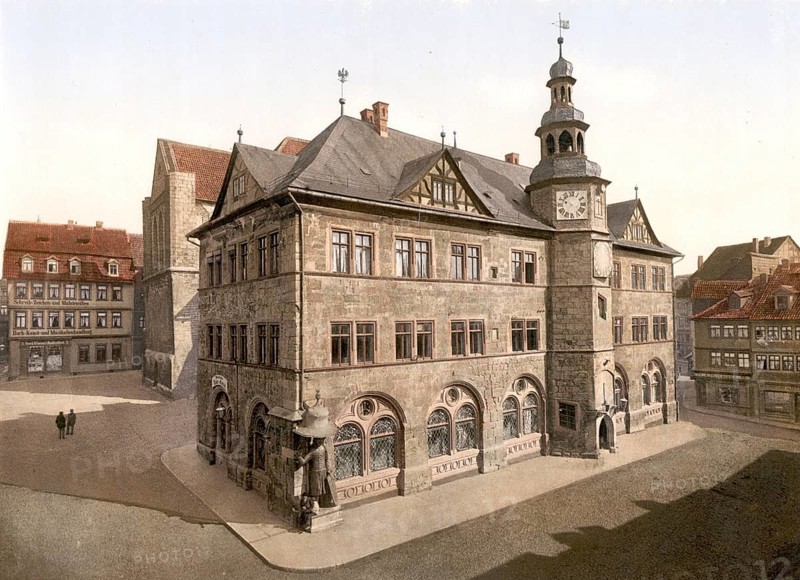 The Town Hall of Nordhausen in Thuringia, Historic, digitally enhanced reproduction of a photochrome print from 1898