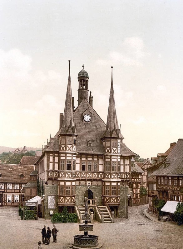 The Town Hall of Wernigerode in the Harz Mountains, Saxony-Anhalt, Historic, digitally enhanced reproduction of a photochrome print from 1898
