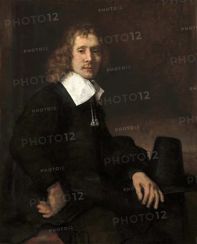 Young Man Seated at a Table, possibly Govaert Flinck, A Young Man Seated at a Table, possibly Govaert Flinck, Painting by Rembrandt van Rijn (1606) (1669), Historic, digitally enhanced reproduction of an original from the period