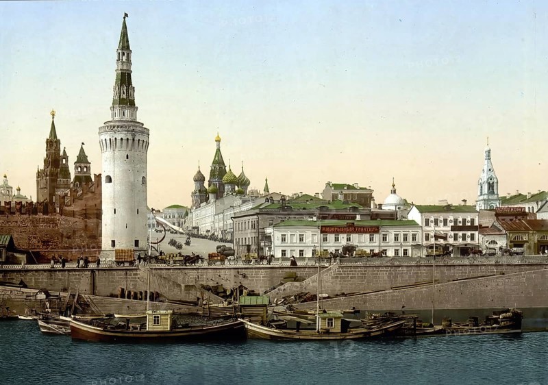 General view of the Kremlin, Moscow, Russia, c. 1890, Historic, digitally enhanced reproduction of a photochrome print of the period, Europe