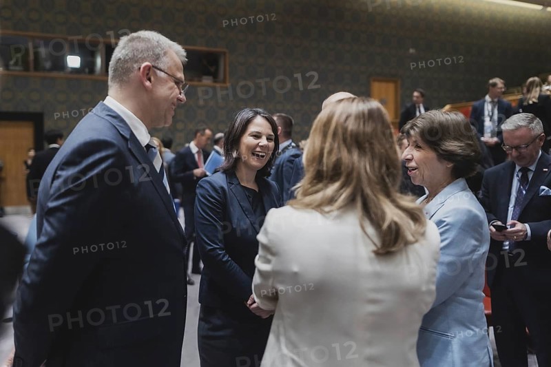 Annalena Bärbock (Bündnis 90 Die Grünen), Federal Minister for Foreign Affairs, photographed at the UN Security Council Meeting and Consultation on the Situation in Ukraine in New York City, 17.07.2023. Annalena Bärbock travels to New York to attend the ceremony marking the 25th anniversary of the Rome Statute of the International Court of Justice., New York City, United States, North America