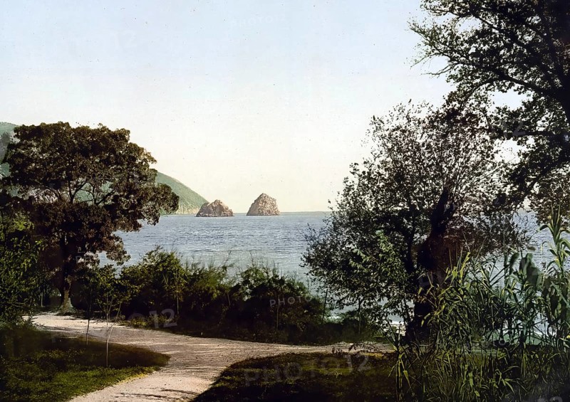 From the Gursuff, Gurzuf, Street, Yalta, Crimea, Russia, Ukraine, c. 1890, Historic, digitally enhanced reproduction of a photochrome print of the period, Europe
