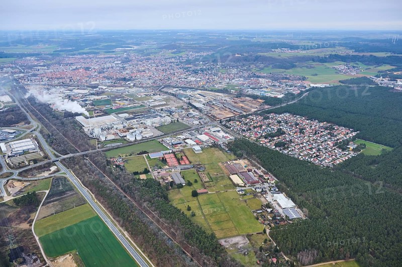 Aerial view of the area around Neumarkt in der Oberpfalz, Bavaria, Germany, Europe