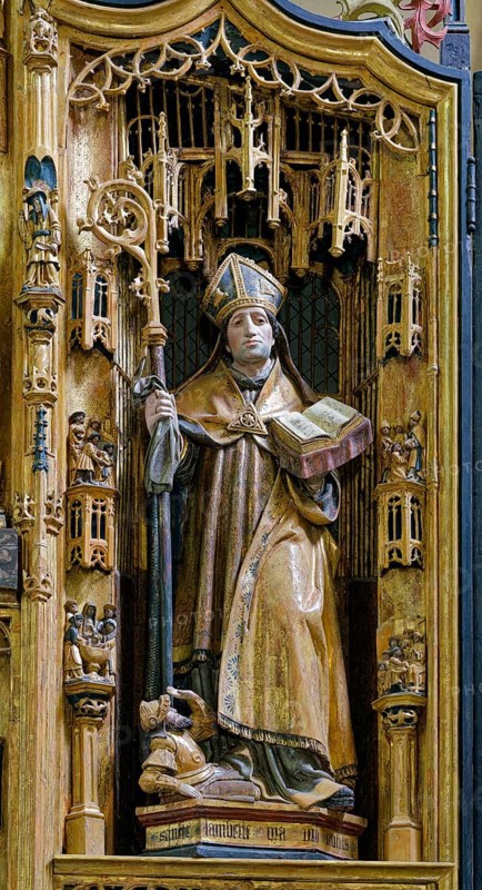 Saint Lambert, detail of carved winged altar, work of the Lukas Guild Antwerp, late Gothic, Saint Lambert, Affeln, Neuenrade, Märkischer Kreis, Sauerland, North Rhine-Westphalia, Germany, Europe