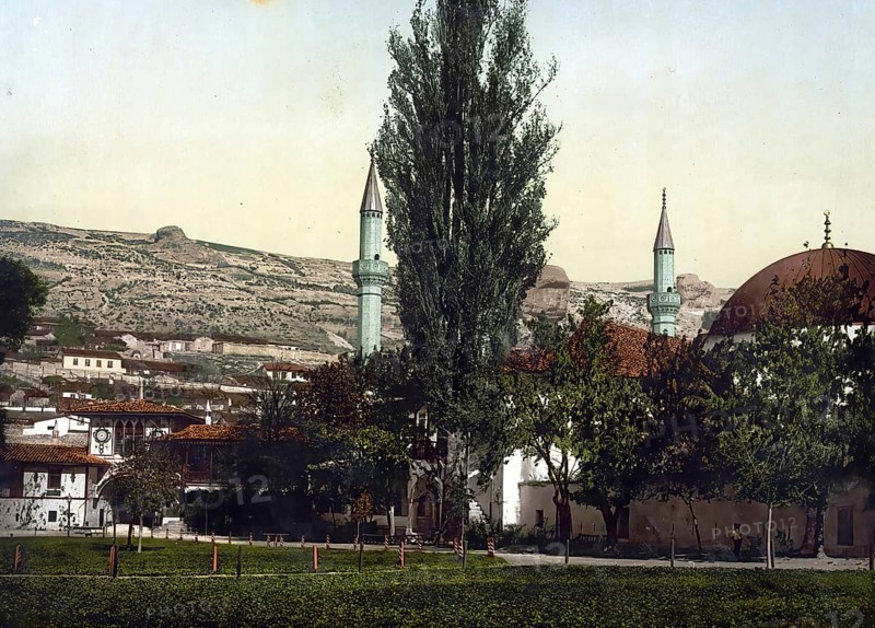 Bakhchysaraj, Bakhchisarai, a Tatar town in the Autonomous Republic of Crimea, Ukraine, Russia, c. 1890, Historical, digitally enhanced reproduction of a photochrome print of the period, Europe