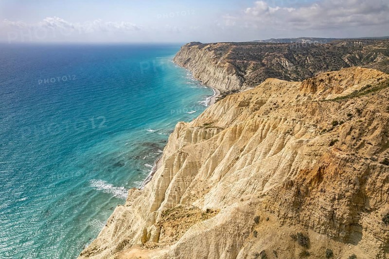 The cliffs of Cape Aspro near Pissouri seen from the air, Cyprus, Europe