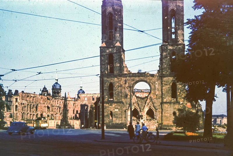 Postplatz with the ruins of the Gothic Sohienkirche, which was demolished in 1962. ESTIMATED DATE OF PHOTOGRAPH