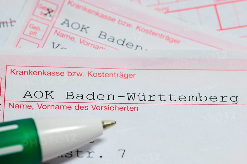 Prescriptions for medicines, AOK, health insurance, cost unit, pen, Baden-Württemberg, Germany, Europe