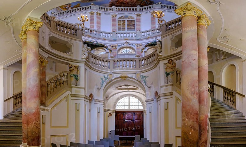 Baroque staircase, Wurzach Castle, Bad Wurzach, Upper Swabia, Swabia, Baden-Württemberg, Germany, Europe