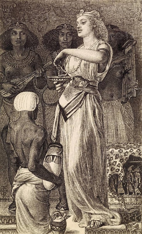Cleopatra dissolves the pearl, Pharaoh Cleopatra VII born 69 BC, died 12 August 30 BC, ruled Egypt as the last queen of the Macedonian-Greek dynasty of the Ptolemies from 51 BC to 30 BC, Historical, digitally restored reproduction from an original of the period