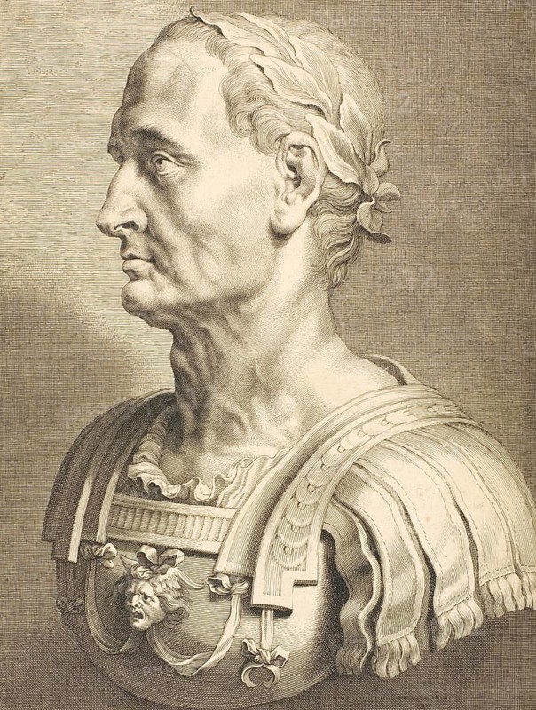 Gaius Iulius Caesar, Gaius Julius Caesar, 13 July 100 BC - 15 March 44 BC, was a Roman statesman, general and author who was instrumental in the end of the Roman Republic and its subsequent transformation into a de facto monocracy, Historical, digitally restored reproduction from an original of the period