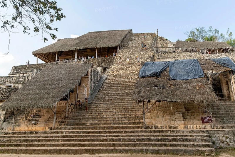 People climbing El Torre, The Tower, Ek Balam Mayan ruins, near Valladoid, Temozon, Yucatan, Mexico, Central America