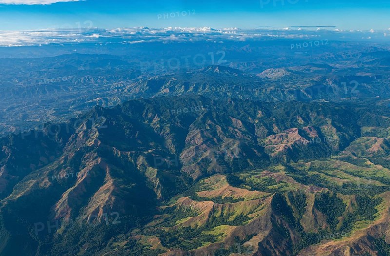 Aerial of the volcanic landscape, Viti Levu, Fiji, South Pacific, Oceania