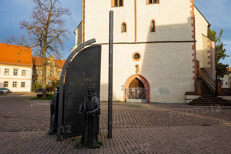 Borna is a large district town in Saxony, about 30 km south of Leipzig. Emmaus Church with Martin Luther Monument and St. Mary's Town Church